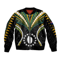 (Personalised) Polynesian Pride Mauke Island Sleeve Zip Bomber Jacket Cook Islands Tribal Wave Style LT9 Unisex Black - Polynesian Pride
