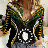 (Personalised) Polynesian Pride Mauke Island Women Casual Shirt Cook Islands Tribal Wave Style LT9 Female Black - Polynesian Pride