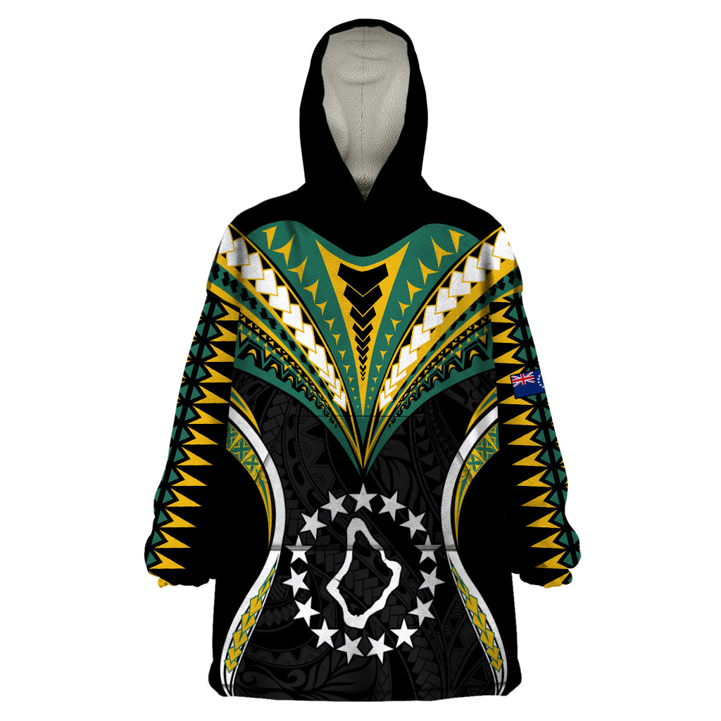 Polynesian Pride Palmerston Island Wearable Blanket Hoodie Cook Islands Tribal Wave Style LT9 One Size Black - Polynesian Pride