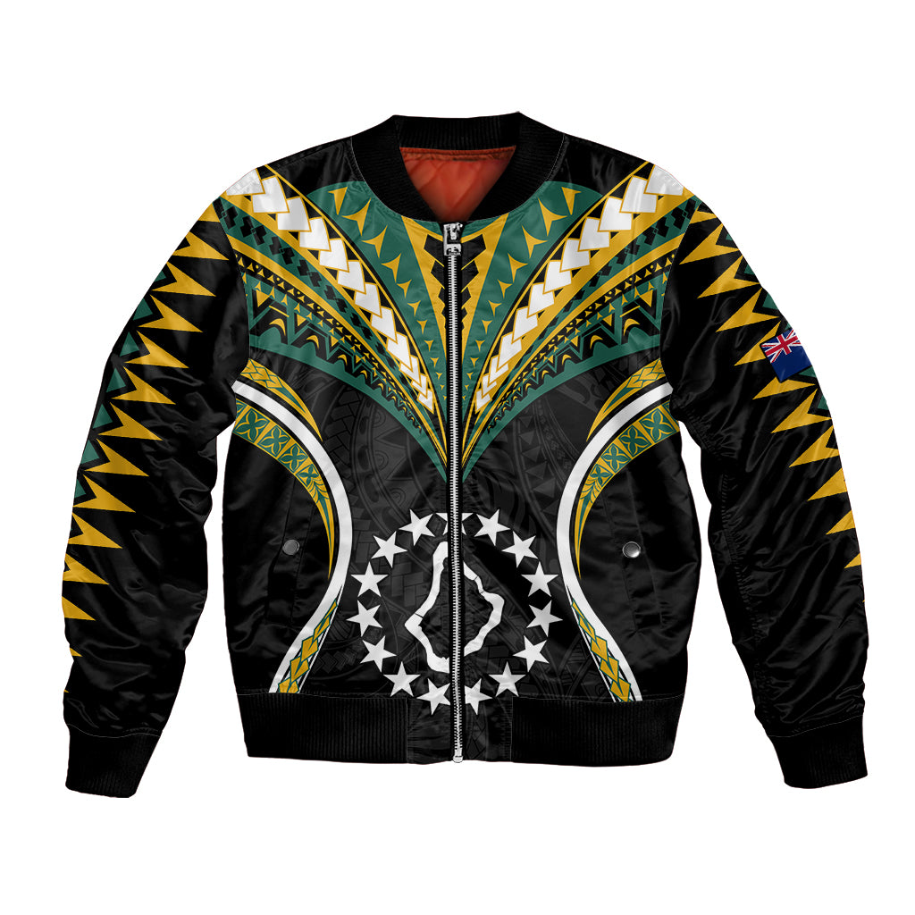 (Personalised) Polynesian Pride Palmerston Island Bomber Jacket Cook Islands Tribal Wave Style LT9 Unisex Black - Polynesian Pride