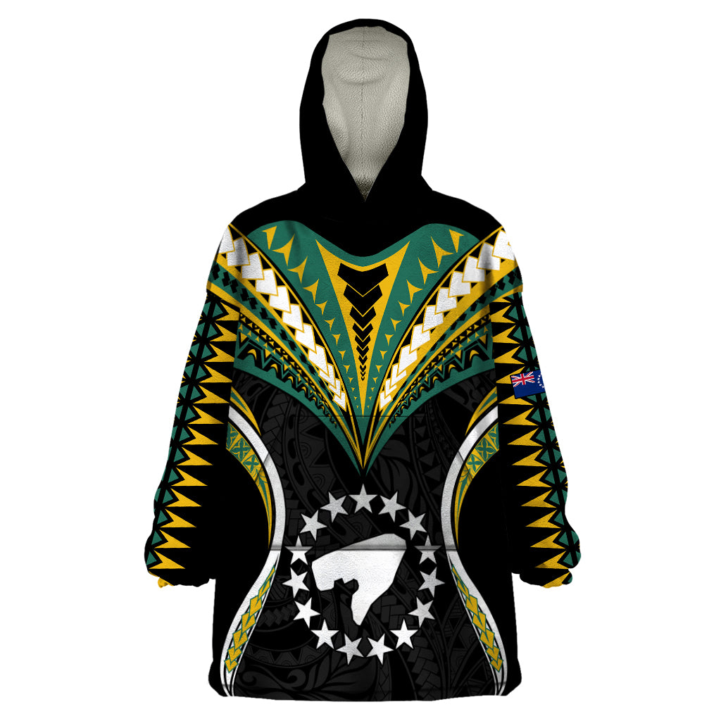 (Personalised) Polynesian Pride Pukapuka Island Wearable Blanket Hoodie Cook Islands Tribal Wave Style LT9 One Size Black - Polynesian Pride