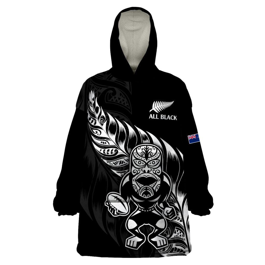 New Zealand All Black Rugby Wearable Blanket Hoodie LT9 One Size Black - Polynesian Pride