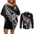 New Zealand Rugby Custom Couples Matching Off Shoulder Short Dress and Long Sleeve Button Shirt Opango All Black Fern