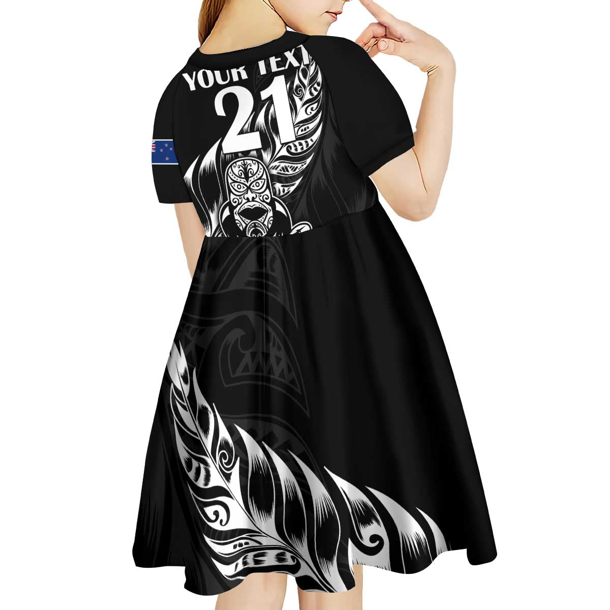 New Zealand Rugby Custom Kid Short Sleeve Dress Opango All Black Fern