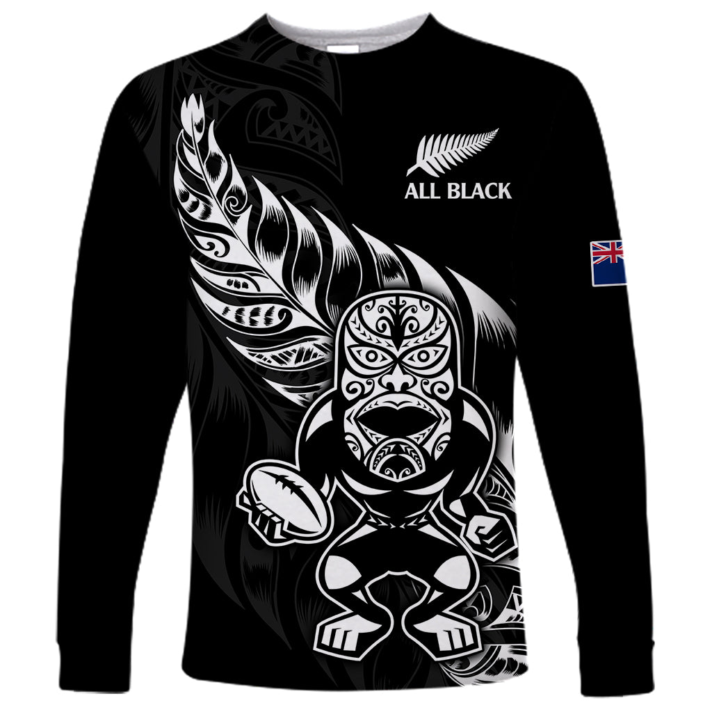 (Custom Text And Number) New Zealand All Black Rugby Long Sleeve Shirt LT9 Unisex Black - Polynesian Pride