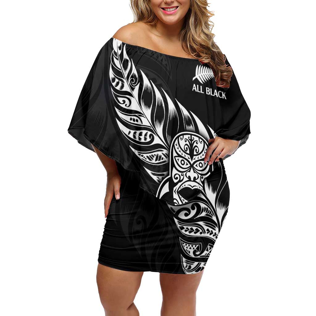 New Zealand Rugby Custom Off Shoulder Short Dress Opango All Black Fern