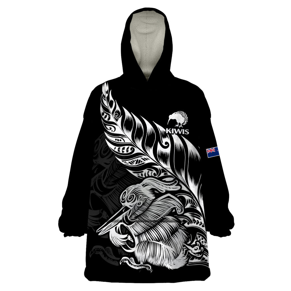 New Zealand Kiwi Rugby Wearable Blanket Hoodie LT9 One Size Black - Polynesian Pride