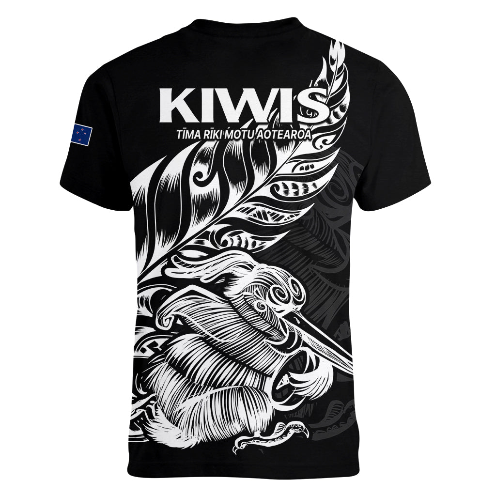 New Zealand Kiwi Rugby Women V Neck T Shirt LT9 - Polynesian Pride