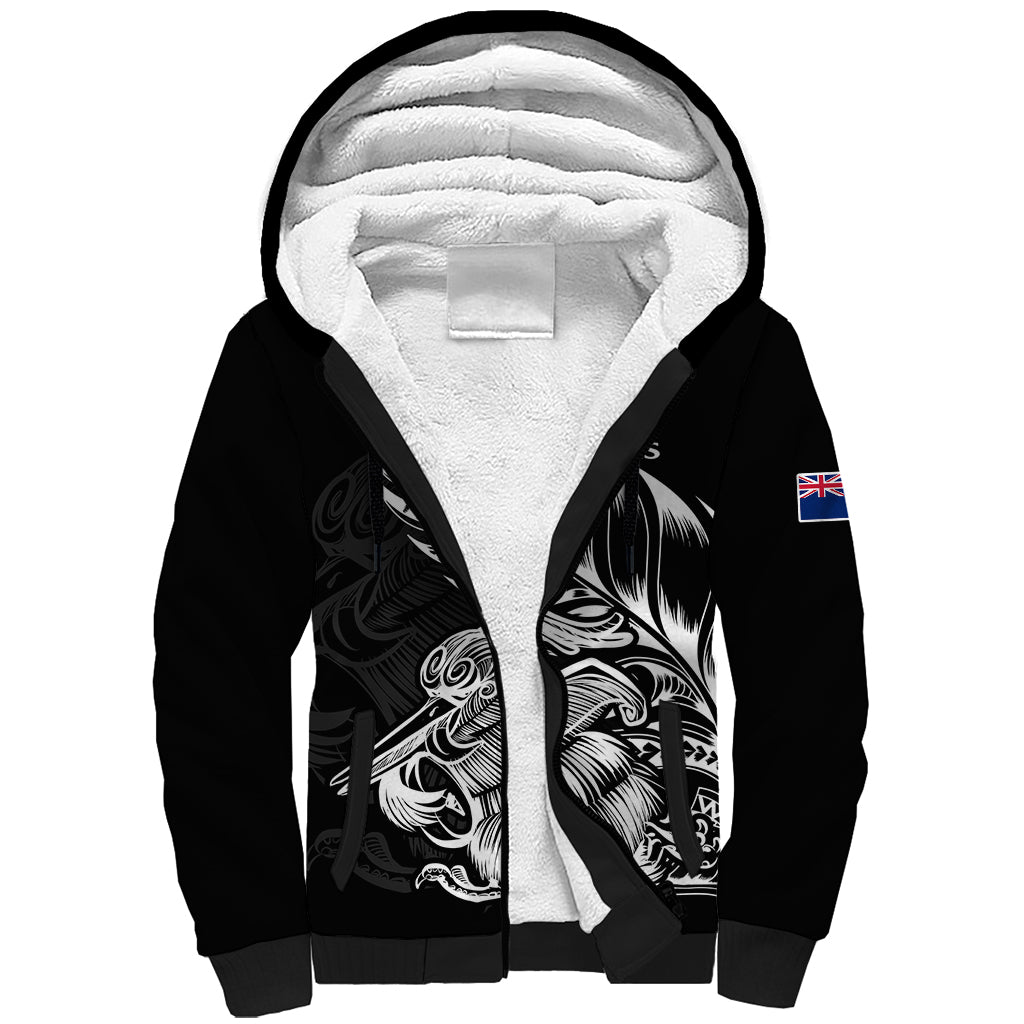 (Custom Text And Number) New Zealand Kiwi Rugby Sherpa Hoodie LT9 Unisex Black - Polynesian Pride