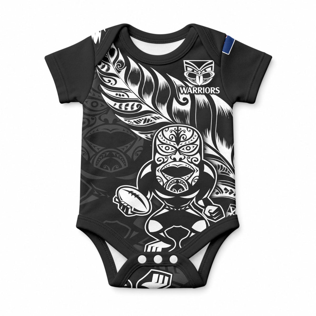 New Zealand Warrior Rugby Baby Onesie LT9 Black - Polynesian Pride