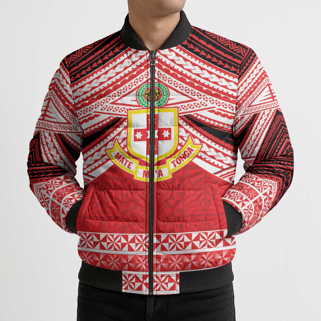 Personalised Kolisi Tonga College Atele Bomber Puffer Jacket Polynesian Ngatu Tribal - Polynesian Pride
