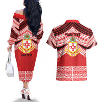 Personalised Kolisi Tonga College Atele Couples Matching Off The Shoulder Long Sleeve Dress and Hawaiian Shirt Polynesian Ngatu Tribal LT9 - Polynesian Pride