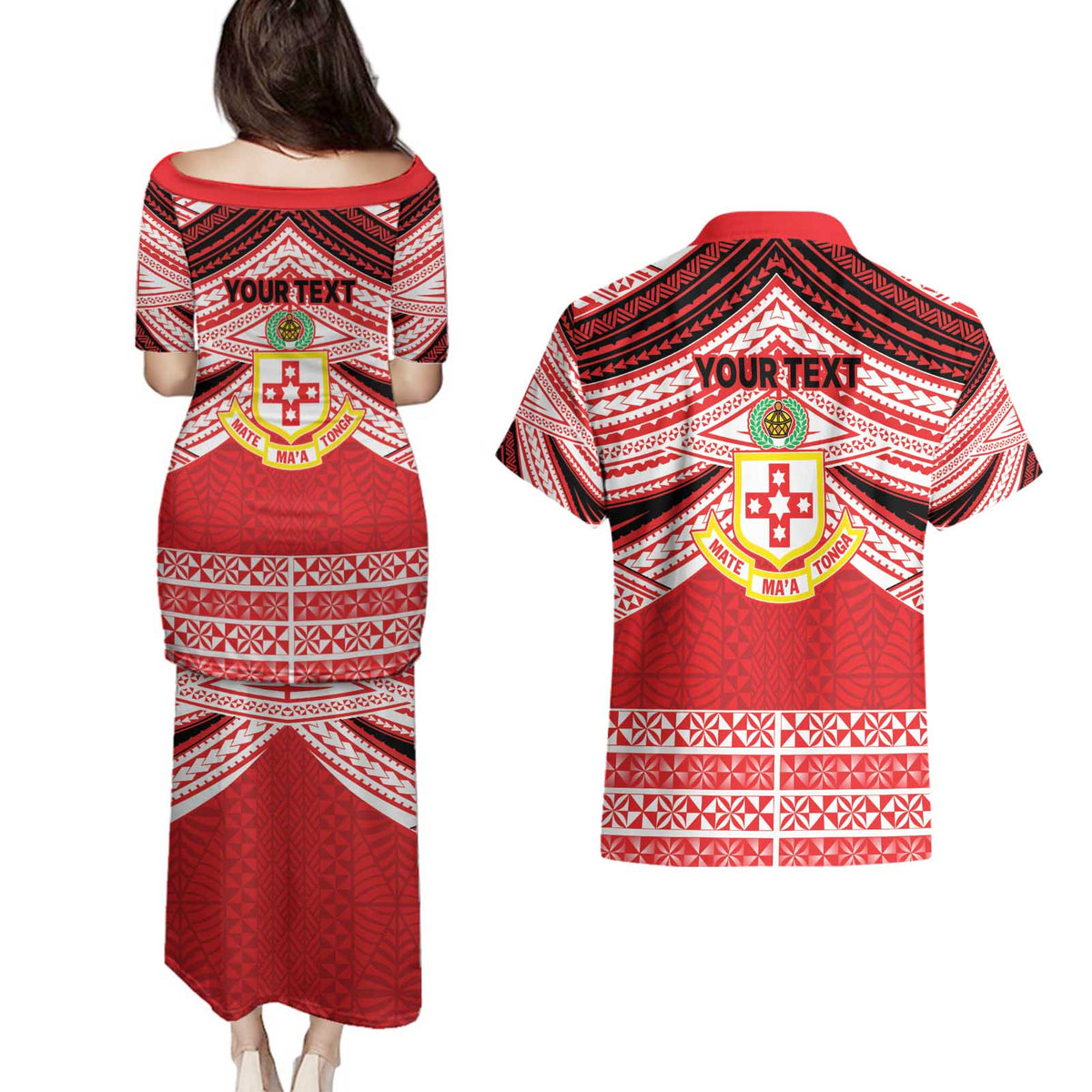 Personalised Kolisi Tonga College Atele Couples Matching Puletasi and Hawaiian Shirt Polynesian Ngatu Tribal