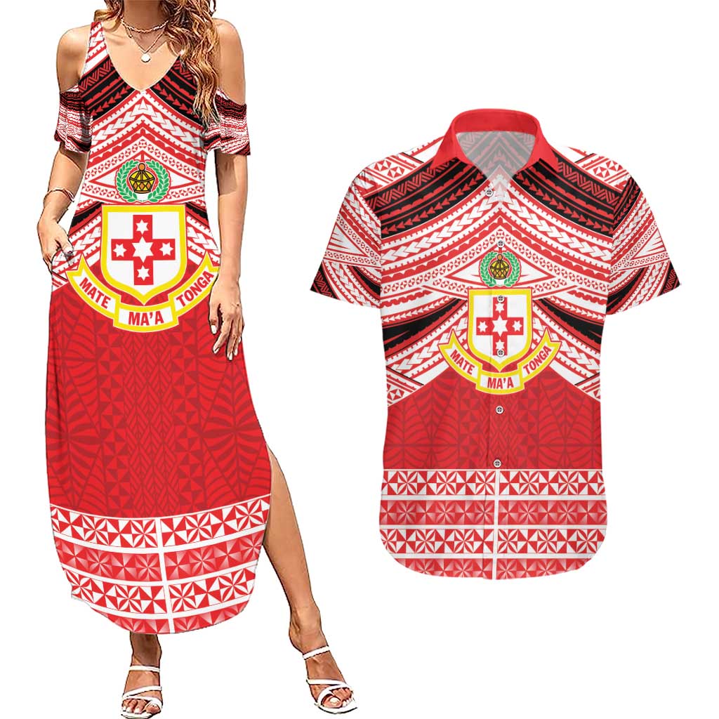 Personalised Kolisi Tonga College Atele Couples Matching Summer Maxi Dress and Hawaiian Shirt Polynesian Ngatu Tribal