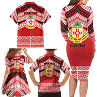 Personalised Kolisi Tonga College Atele Family Matching Long Sleeve Bodycon Dress and Hawaiian Shirt Polynesian Ngatu Tribal LT9 - Polynesian Pride