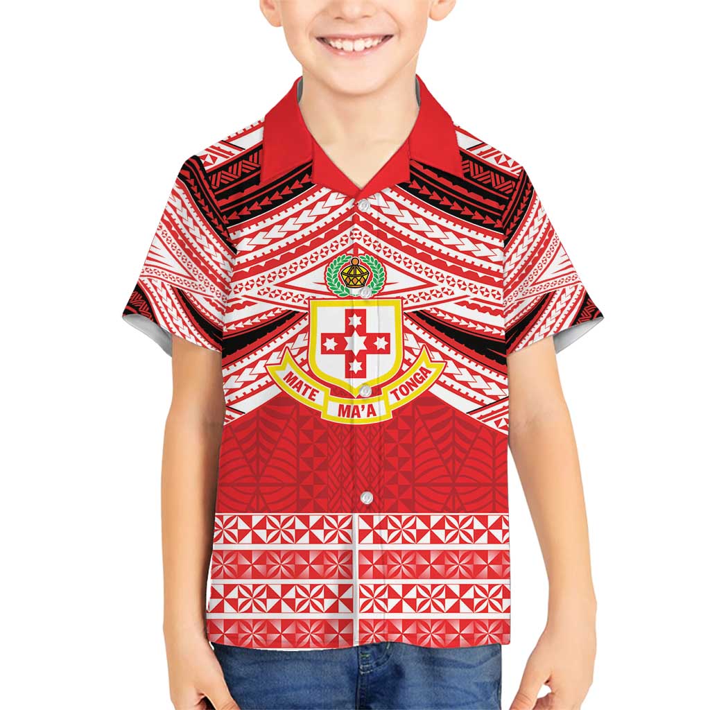 Personalised Kolisi Tonga College Atele Family Matching Long Sleeve Bodycon Dress and Hawaiian Shirt Polynesian Ngatu Tribal LT9 Son's Shirt Red - Polynesian Pride