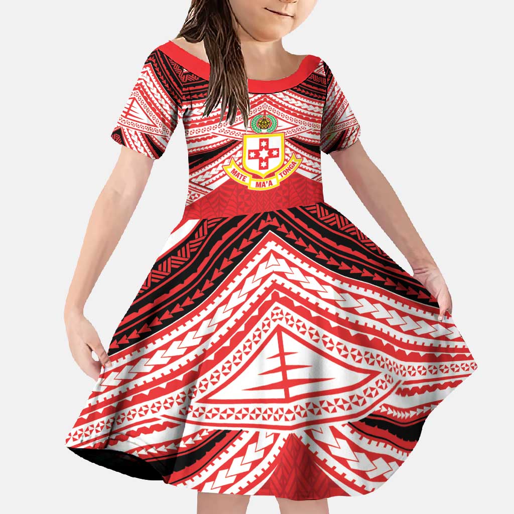 Personalised Kolisi Tonga College Atele Family Matching Mermaid Dress and Hawaiian Shirt Polynesian Ngatu Tribal LT9 Daughter's Dress Red - Polynesian Pride