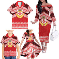 Personalised Kolisi Tonga College Atele Family Matching Off The Shoulder Long Sleeve Dress and Hawaiian Shirt Polynesian Ngatu Tribal LT9 - Polynesian Pride