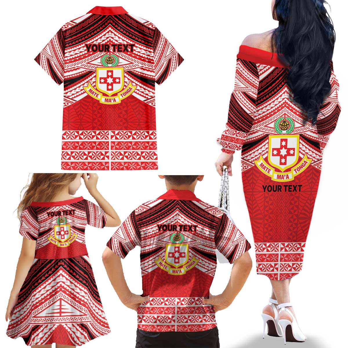 Personalised Kolisi Tonga College Atele Family Matching Off The Shoulder Long Sleeve Dress and Hawaiian Shirt Polynesian Ngatu Tribal LT9 - Polynesian Pride