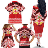 Personalised Kolisi Tonga College Atele Family Matching Off The Shoulder Long Sleeve Dress and Hawaiian Shirt Polynesian Ngatu Tribal LT9 - Polynesian Pride