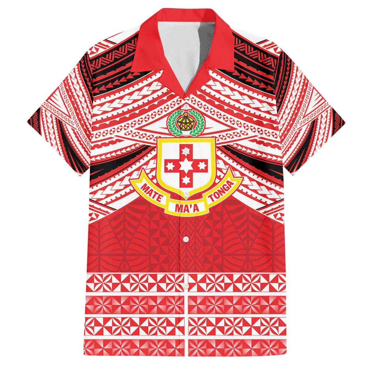 Personalised Kolisi Tonga College Atele Family Matching Off The Shoulder Long Sleeve Dress and Hawaiian Shirt Polynesian Ngatu Tribal LT9 Dad's Shirt - Short Sleeve Red - Polynesian Pride