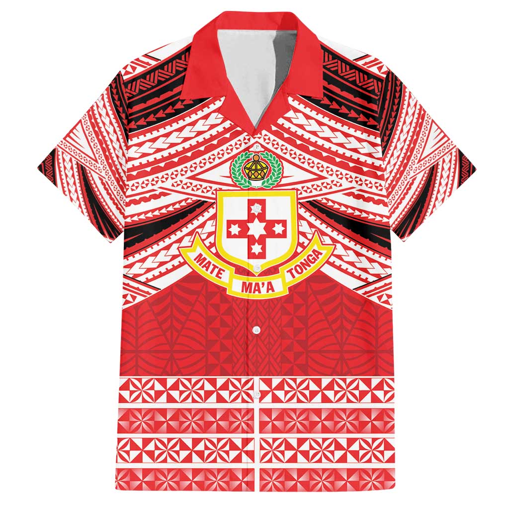Personalised Kolisi Tonga College Atele Family Matching Off Shoulder Maxi Dress and Hawaiian Shirt Polynesian Ngatu Tribal LT9 Dad's Shirt - Short Sleeve Red - Polynesian Pride
