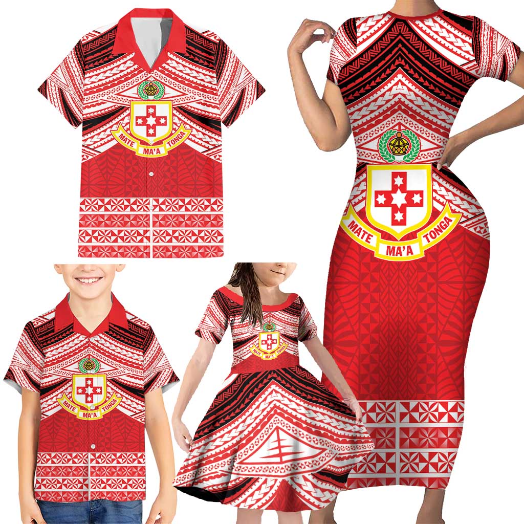 Personalised Kolisi Tonga College Atele Family Matching Short Sleeve Bodycon Dress and Hawaiian Shirt Polynesian Ngatu Tribal LT9 - Polynesian Pride