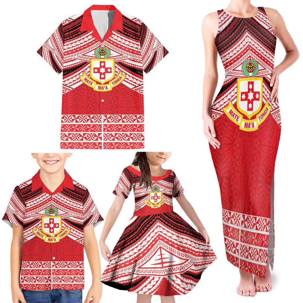 Personalised Kolisi Tonga College Atele Family Matching Tank Maxi Dress and Hawaiian Shirt Polynesian Ngatu Tribal