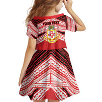 Personalised Kolisi Tonga College Atele Kid Short Sleeve Dress Polynesian Ngatu Tribal