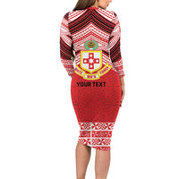Personalised Kolisi Tonga College Atele Long Sleeve Bodycon Dress Polynesian Ngatu Tribal