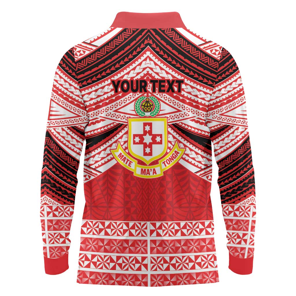 Personalised Kolisi Tonga College Atele Long Sleeve Polo Shirt Polynesian Ngatu Tribal