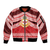 Personalised Kolisi Tonga College Atele Sleeve Zip Bomber Jacket Polynesian Ngatu Tribal