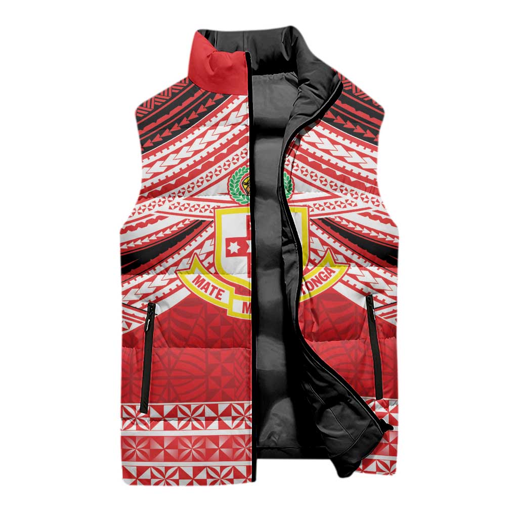 Personalised Kolisi Tonga College Atele Sleeveless Puffer Jacket Polynesian Ngatu Tribal - Polynesian Pride