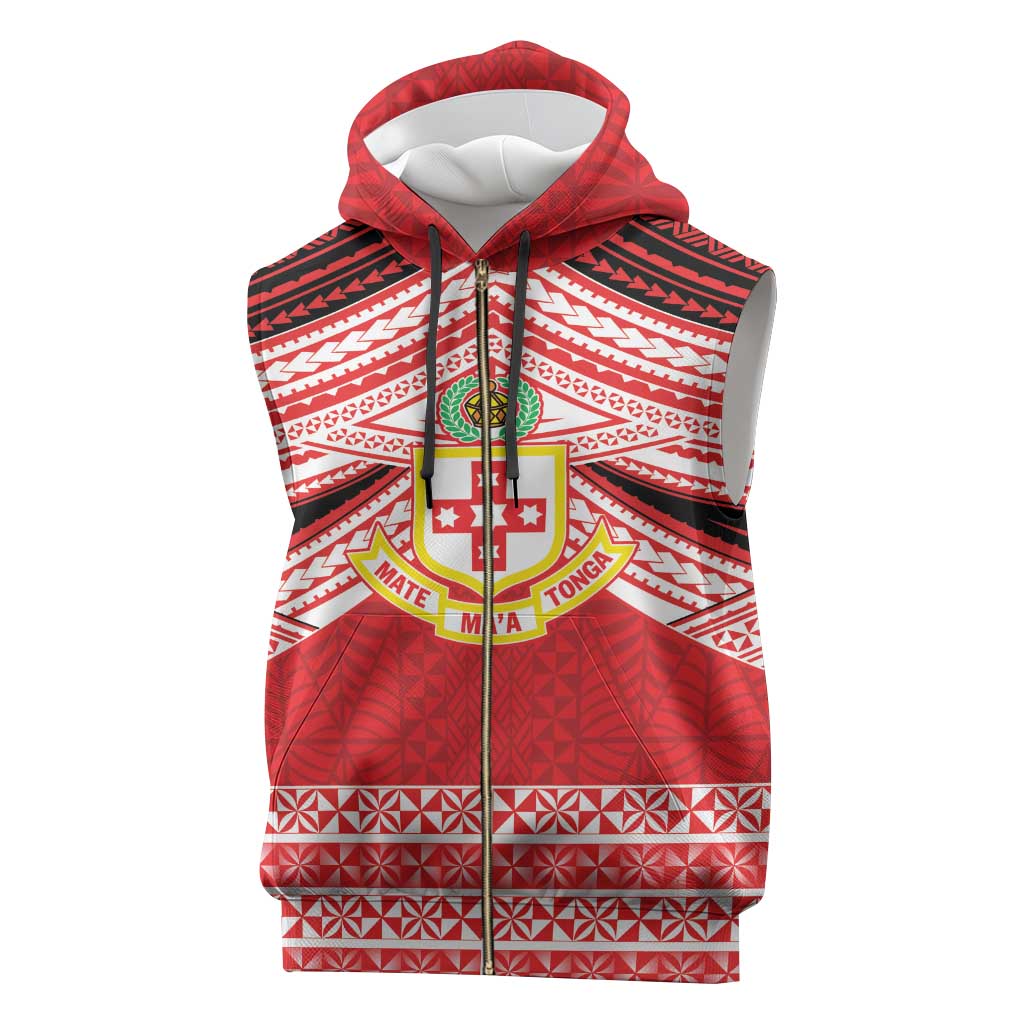 Personalised Kolisi Tonga College Atele Sleeveless Zip Hoodie Polynesian Ngatu Tribal - Polynesian Pride