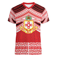 Personalised Kolisi Tonga College Atele Women V-Neck T-Shirt Polynesian Ngatu Tribal