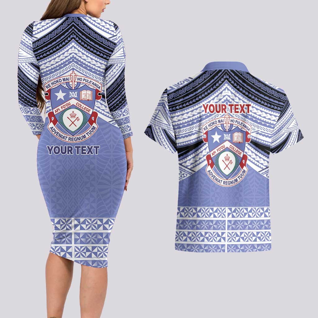 Personalised Tonga Apifoou College Couples Matching Long Sleeve Bodycon Dress and Hawaiian Shirt Polynesian Ngatu Tribal LT9 - Polynesian Pride