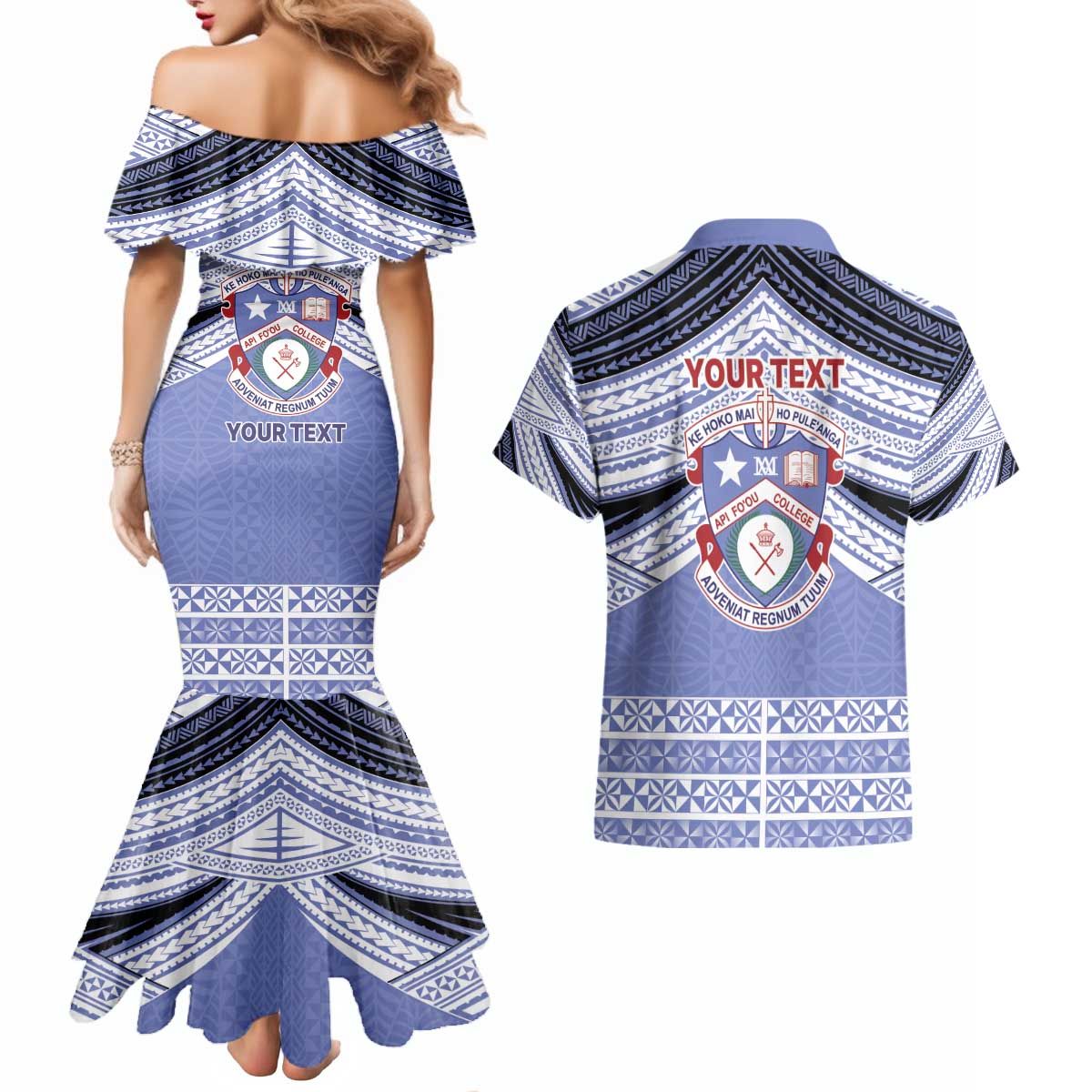 Personalised Tonga Apifoou College Couples Matching Mermaid Dress and Hawaiian Shirt Polynesian Ngatu Tribal LT9 - Polynesian Pride