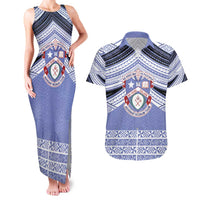 Personalised Tonga Apifoou College Couples Matching Tank Maxi Dress and Hawaiian Shirt Polynesian Ngatu Tribal LT9 Blue - Polynesian Pride