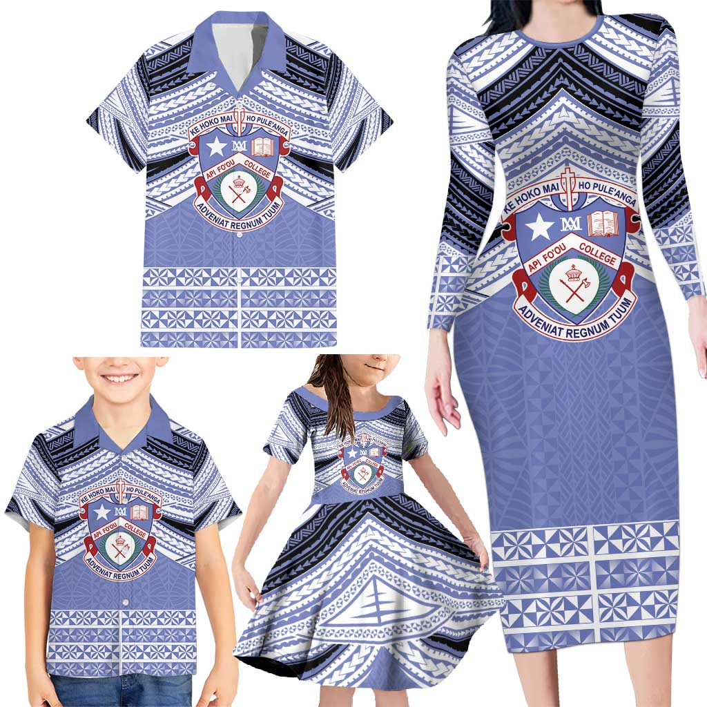 Personalised Tonga Apifoou College Family Matching Long Sleeve Bodycon Dress and Hawaiian Shirt Polynesian Ngatu Tribal LT9 - Polynesian Pride