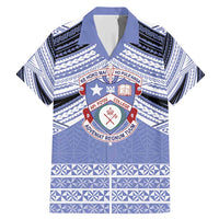 Personalised Tonga Apifoou College Family Matching Mermaid Dress and Hawaiian Shirt Polynesian Ngatu Tribal LT9 Dad's Shirt - Short Sleeve Blue - Polynesian Pride