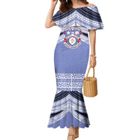 Personalised Tonga Apifoou College Family Matching Mermaid Dress and Hawaiian Shirt Polynesian Ngatu Tribal LT9 Mom's Dress Blue - Polynesian Pride