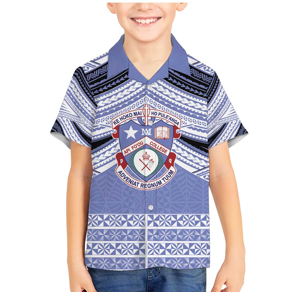 Personalised Tonga Apifoou College Family Matching Mermaid Dress and Hawaiian Shirt Polynesian Ngatu Tribal LT9 Son's Shirt Blue - Polynesian Pride
