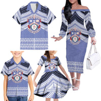 Personalised Tonga Apifoou College Family Matching Off The Shoulder Long Sleeve Dress and Hawaiian Shirt Polynesian Ngatu Tribal LT9 - Polynesian Pride