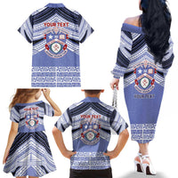 Personalised Tonga Apifoou College Family Matching Off The Shoulder Long Sleeve Dress and Hawaiian Shirt Polynesian Ngatu Tribal LT9 - Polynesian Pride