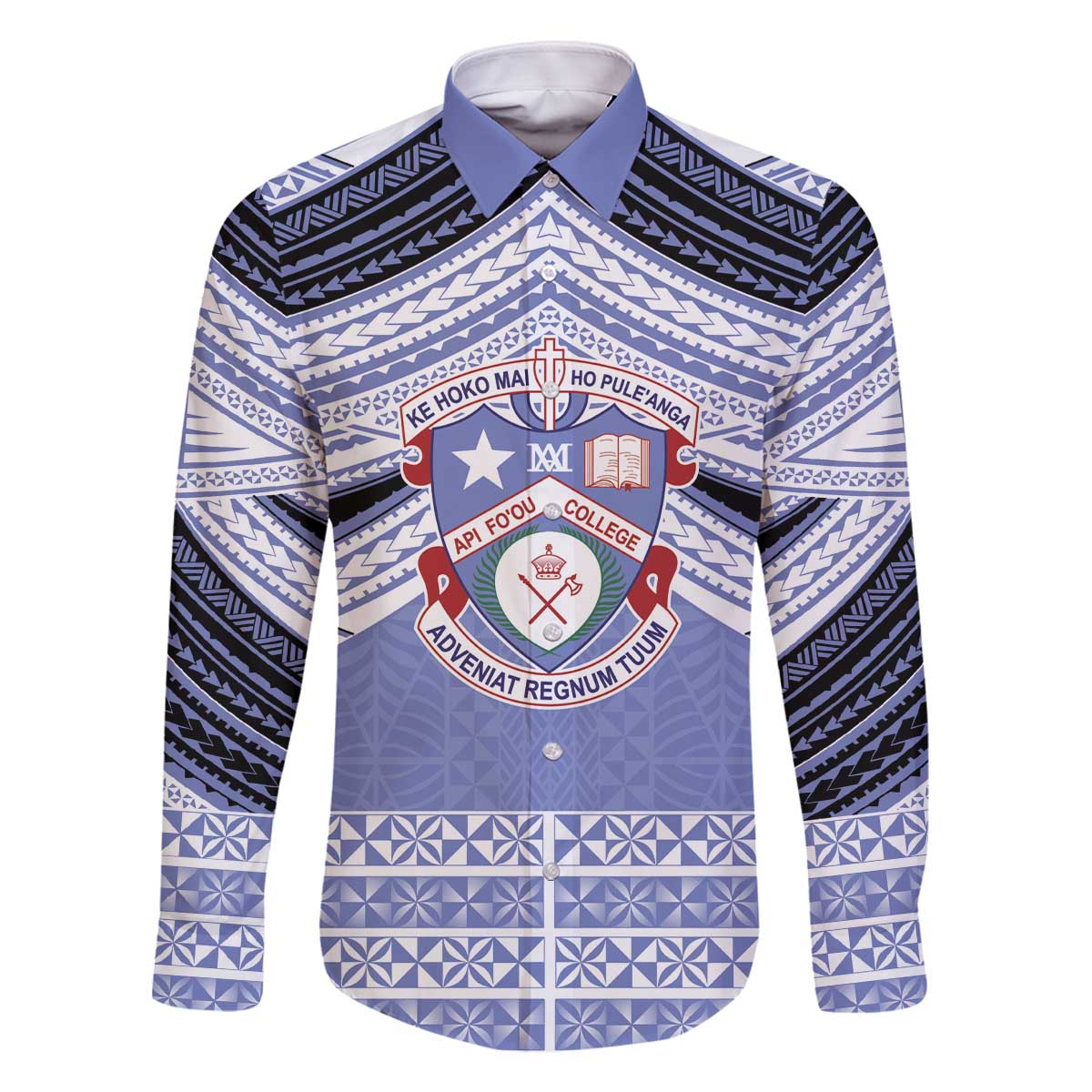 Personalised Tonga Apifoou College Family Matching Off The Shoulder Long Sleeve Dress and Hawaiian Shirt Polynesian Ngatu Tribal LT9 Dad's Shirt - Long Sleeve Blue - Polynesian Pride