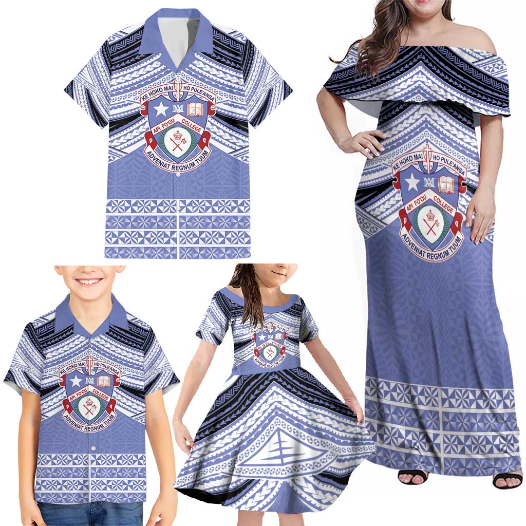 Personalised Tonga Apifoou College Family Matching Off Shoulder Maxi Dress and Hawaiian Shirt Polynesian Ngatu Tribal