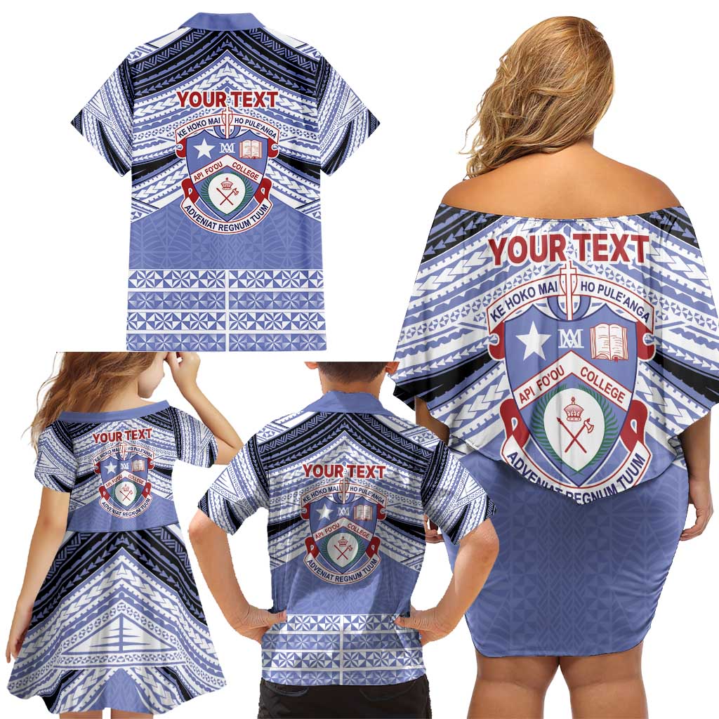 Personalised Tonga Apifoou College Family Matching Off Shoulder Short Dress and Hawaiian Shirt Polynesian Ngatu Tribal LT9 - Polynesian Pride