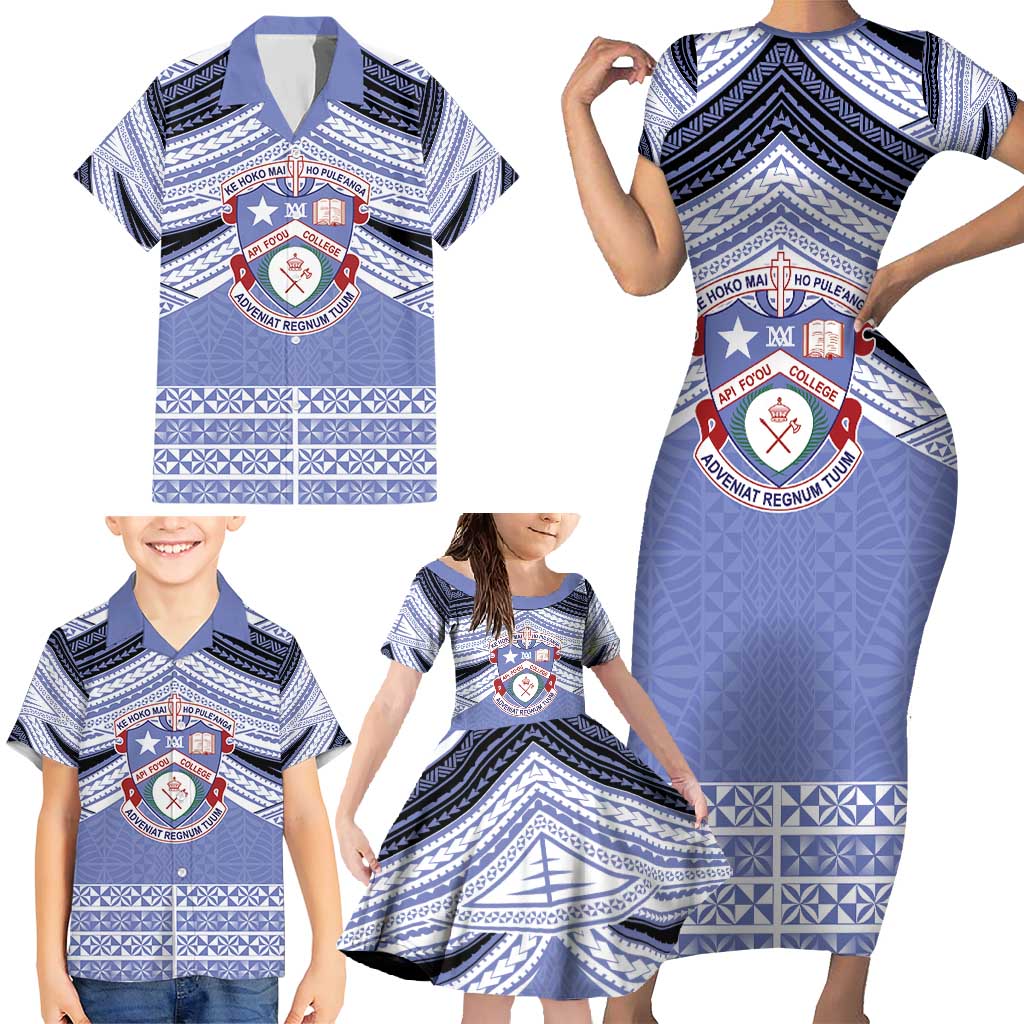 Personalised Tonga Apifoou College Family Matching Short Sleeve Bodycon Dress and Hawaiian Shirt Polynesian Ngatu Tribal LT9 - Polynesian Pride