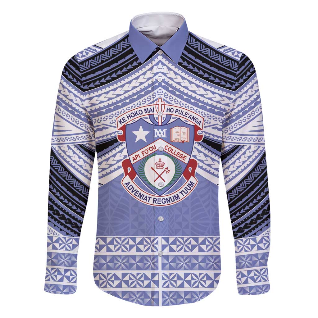 Personalised Tonga Apifoou College Family Matching Short Sleeve Bodycon Dress and Hawaiian Shirt Polynesian Ngatu Tribal LT9 Dad's Shirt - Long Sleeve Blue - Polynesian Pride