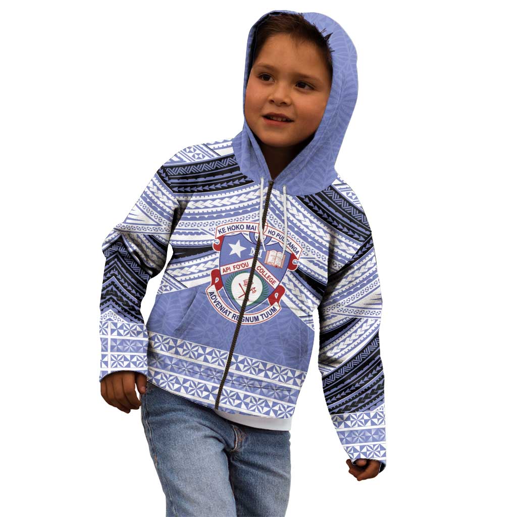 Personalised Tonga Apifoou College Kid Hoodie Polynesian Ngatu Tribal